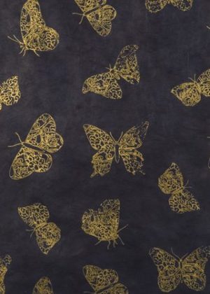 Gold butterfly on blue paper